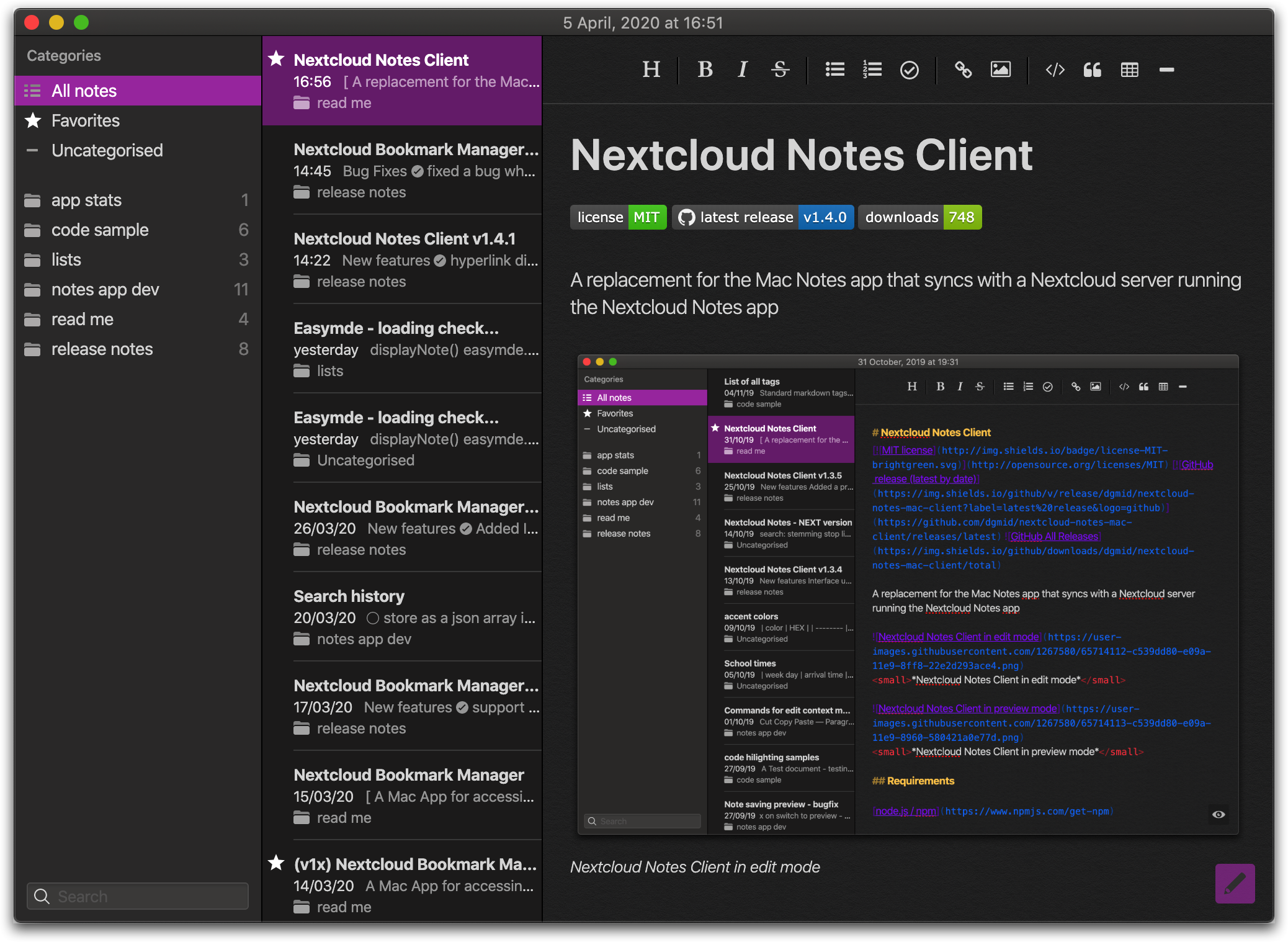 Nextcloud Notes App Macos